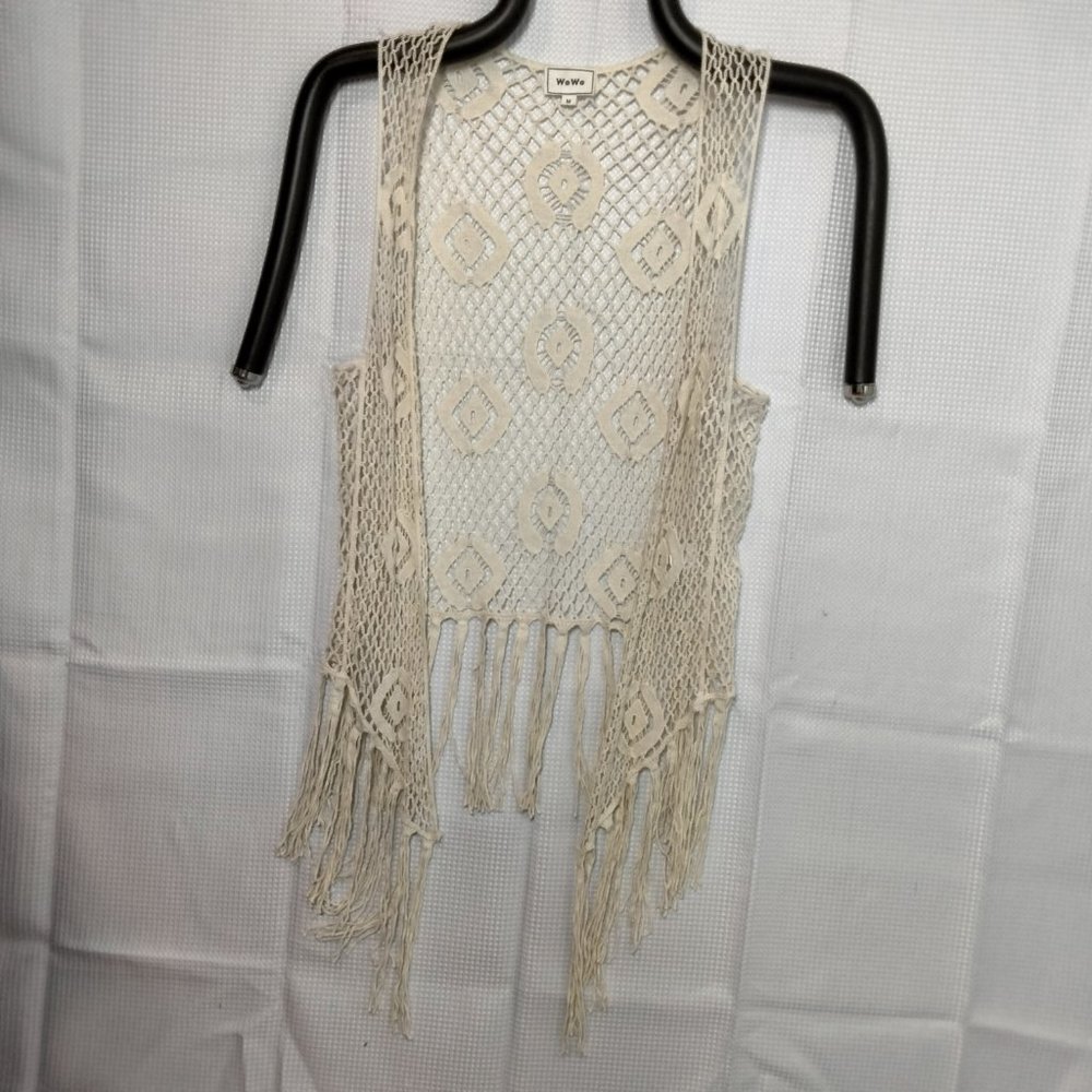 WOWO Crochet Fringe Vest/Cardigan size M Cream color